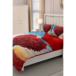 King Size Sevgililer Günü Çift Kişilik Nevresim Takımı%100 Pamuk Saten Aşkın Rüyası
