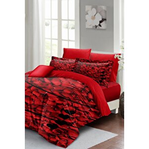 King Size Sevgililer Günü Çift Kişilik Nevresim Takımı%100 Pamuk Saten Rose Feather