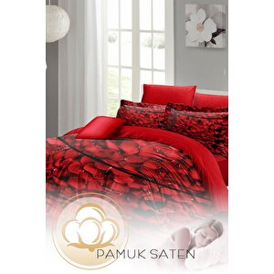 King Size Sevgililer Günü Çift Kişilik Nevresim Takımı%100 Pamuk Saten Rose Feather