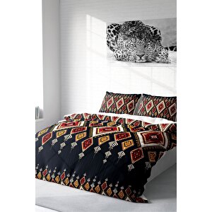 King Size Ethnic Geometric 3d Pamuk Saten Çift Kişilik Nevresim Takımı