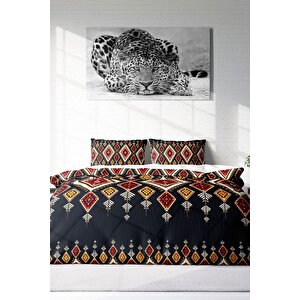 King Size Ethnic Geometric 3d Pamuk Saten Çift Kişilik Nevresim Takımı