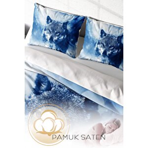 King Size Lonely Wolf Naturel Çift Kişilik Nevresim Takımı