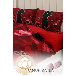 King Size Sevgililer Günü Çift Kişilik Nevresim Takımı%100 Pamuk Aşkın Rengi