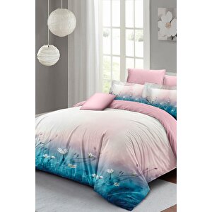 King Size Soft Blue Luxury Çift Kişilik Pamuk Saten Nevresim Takımı
