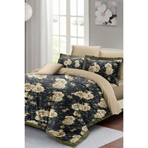 King Size Flower Nefti Çift Kişilik Nevresim Takımı 3d Pamuk Saten