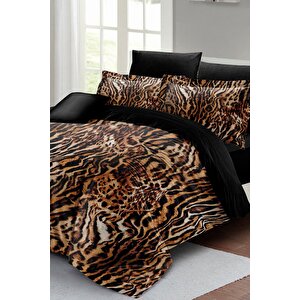 King Size Çift Kişilik Nevresim Takımı Pamuk Saten 3d Özel Tasarım Brown Zebra