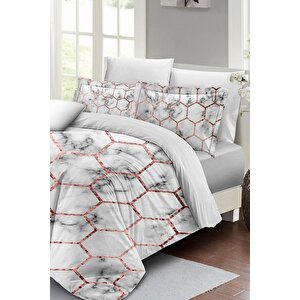 King Size Marble Geo Çift Kişilik Nevresim Takımı 3d Pamuk Saten