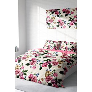 King Size Dance Of Roses Naturel Çift Kişilik Nevresim Takımı