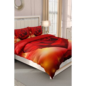 King Size Sevgililer Günü Çift Kişilik Nevresim Takımı%100 Pamuk Saten 3d Gül Aşkına