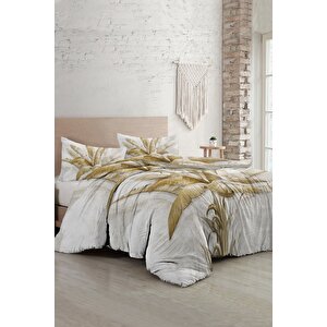 King Size Retro Palm Luxury Çift Kişilik Pamuk Saten Nevresim Takımı