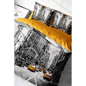 King Size Taxi 3d Pamuk Saten Çift Kişilik Nevresim Takımı