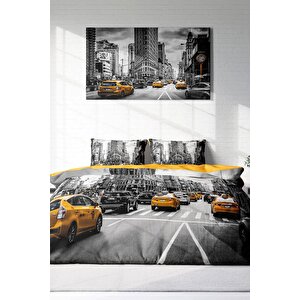 King Size Taxi 3d Pamuk Saten Çift Kişilik Nevresim Takımı