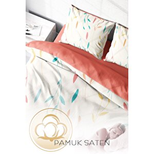 King Size Yaprak 3d Pamuk Saten Çift Kişilik Nevresim Takımı