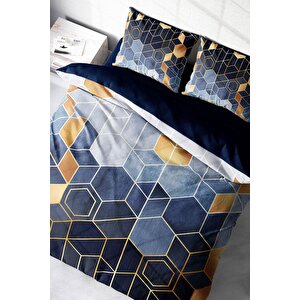 King Size Arty Blue 3d Pamuk Saten Çift Kişilik Nevresim Takımı