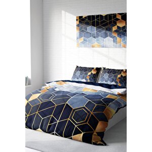 King Size Arty Blue 3d Pamuk Saten Çift Kişilik Nevresim Takımı
