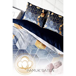King Size Arty Blue 3d Pamuk Saten Çift Kişilik Nevresim Takımı