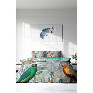 King Size Parrot World Naturel Çift Kişilik Nevresim Takımı