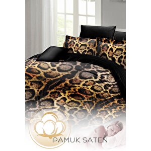 King Size Çift Kişilik Nevresim Takımı Pamuk Saten 3d Özel Tasarım Lux Leopar