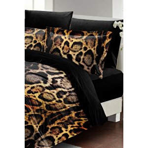 King Size Çift Kişilik Nevresim Takımı Pamuk Saten 3d Özel Tasarım Lux Leopar