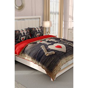 King Size Sevgililer Günü Çift Kişilik Nevresim Takımı%100 Pamuk Saten Sen & Ben