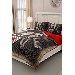 King Size Sevgililer Günü Çift Kişilik Nevresim Takımı%100 Pamuk Saten Sen & Ben