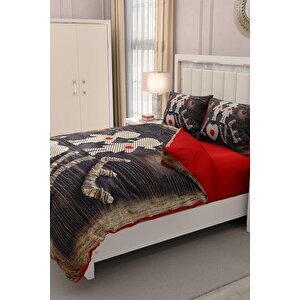 King Size Sevgililer Günü Çift Kişilik Nevresim Takımı%100 Pamuk Saten Sen & Ben