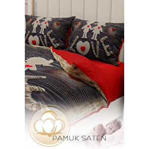 King Size Sevgililer Günü Çift Kişilik Nevresim Takımı%100 Pamuk Saten Sen & Ben