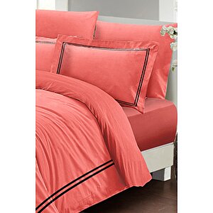 King Size Çift Kişilik Nevresim Takımı %100 Luxury Pamuk Saten Somon