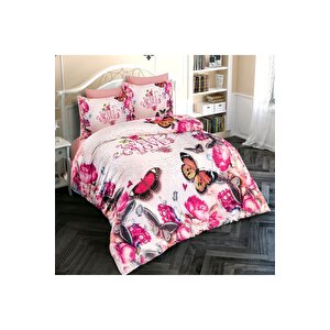 King Size Butterfly 2 3d Pamuk Saten Çift Kişilik Nevresim Takımı