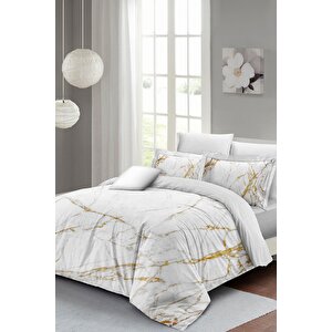 King Size Marble Shiny Çift Kişilik Nevresim Takımı 3d Pamuk Saten