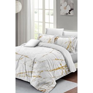 King Size Marble Shiny Çift Kişilik Nevresim Takımı 3d Pamuk Saten