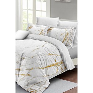 King Size Marble Shiny Çift Kişilik Nevresim Takımı 3d Pamuk Saten
