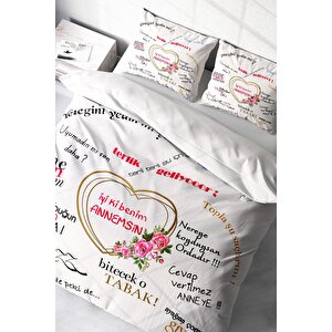 King Size Anneler Günü Nevresim Takımı %100 Pamuk Saten Çift Kişilik Anne Klasikleri