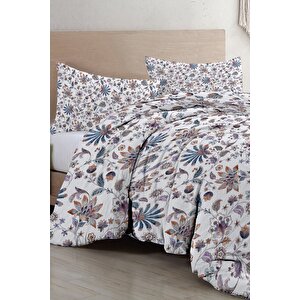 King Size Elegant Floral Luxury Çift Kişilik Pamuk Saten Nevresim Takımı