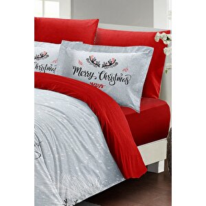 King Size Yılbaşı Süsü Wıshing You Noel %100 Pamuk Saten 3d Çift Kişilik Nevresim Takımı