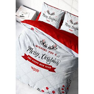 King Size Yılbaşı Süsü Wıshing You Noel %100 Pamuk Saten 3d Çift Kişilik Nevresim Takımı