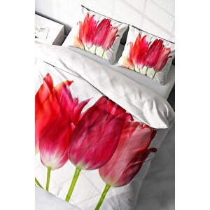 King Size Çift Kişilik Nevresim Takımı Pamuk Saten 3d Özel Tasarım Tulip
