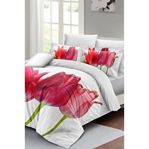King Size Çift Kişilik Nevresim Takımı Pamuk Saten 3d Özel Tasarım Tulip