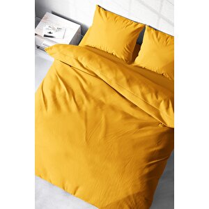 King Size Sarı Lux Pamuk Ranforce Çift Kişilik Nevresim Takımı