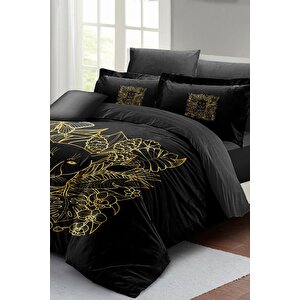 King Size Çift Kişilik Nevresim Takımı Pamuk Saten 3d Özel Tasarım Leopar Line