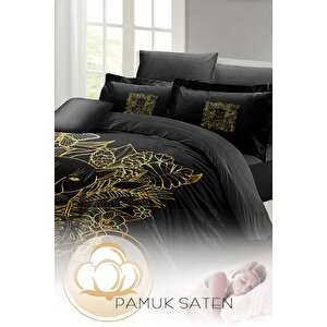 King Size Çift Kişilik Nevresim Takımı Pamuk Saten 3d Özel Tasarım Leopar Line