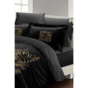 King Size Çift Kişilik Nevresim Takımı Pamuk Saten 3d Özel Tasarım Leopar Line