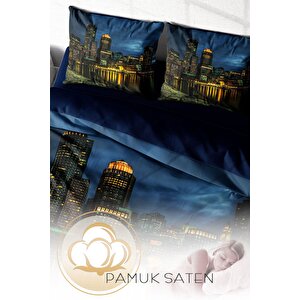King Size Dark City 3d Pamuk Saten Çift Kişilik Nevresim Takımı