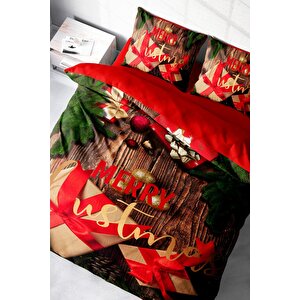 King Size Yılbaşı Merry Christmas Çift Kişilik 3d Nevresim Takımı Pamuk Saten Gift