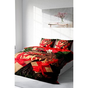 King Size Yılbaşı Merry Christmas Çift Kişilik 3d Nevresim Takımı Pamuk Saten Gift