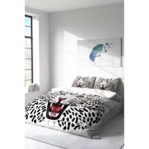 King Size Beyaz Leopard Naturel Çift Kişilik Nevresim Takımı