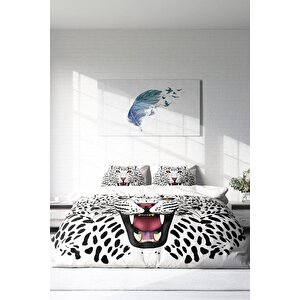 King Size Beyaz Leopard Naturel Çift Kişilik Nevresim Takımı