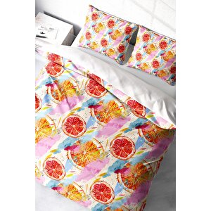 King Size Orange Fruit 3d Pamuk Saten Çift Kişilik Nevresim Takımı