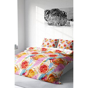 King Size Orange Fruit 3d Pamuk Saten Çift Kişilik Nevresim Takımı