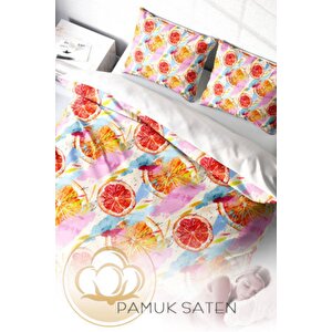King Size Orange Fruit 3d Pamuk Saten Çift Kişilik Nevresim Takımı